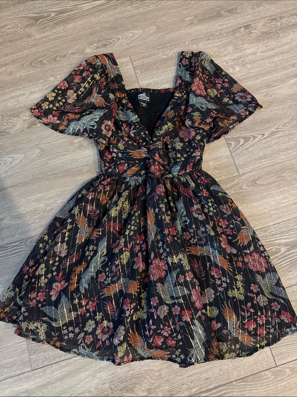Angie Size M Traditional Print Black Dress